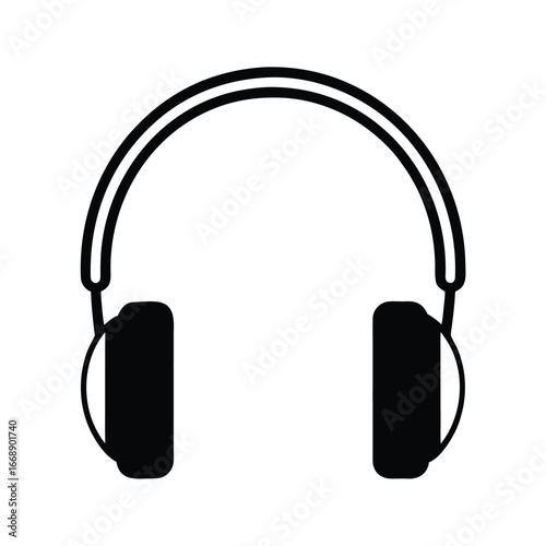 Minimalist black headphone set silhouette for advertising