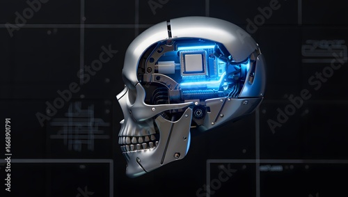 Wallpaper Mural Futuristic robotic skull with glowing processor brain Torontodigital.ca