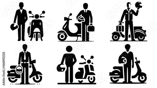 Silhouette Illustrations of People with Scooters in Various Professional Contexts
