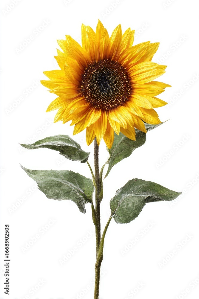 Fototapeta premium Single sunflower against white