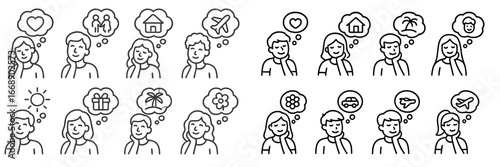Diverse people with thought bubbles showing dreams and aspirations