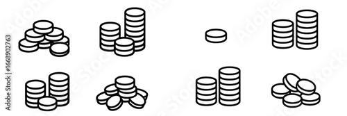 Coin Stacks and Individual Coins, Minimalist flat design