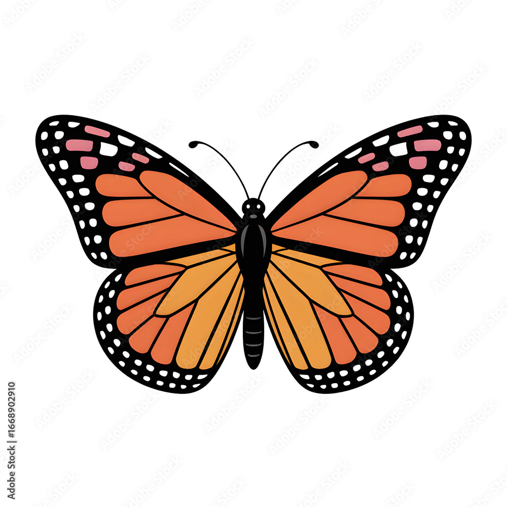Fototapeta premium Monarch butterfly with orange and black wings isolated on transparent background