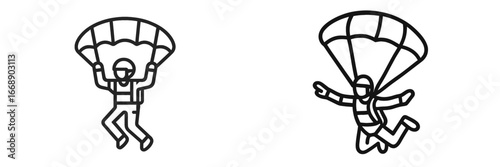 Skydiver Descending with Open Parachute, Minimalist flat design