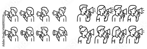 Diverse People with Megaphones, Minimalist flat design