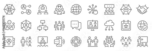 Networking line icon set. Network, cyberspace, communication, community, contact, social media - stock vector. 