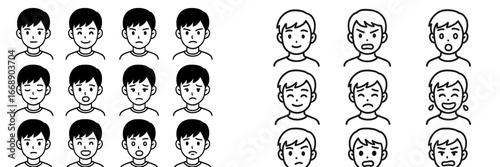 Human Facial Expressions Set, Minimalist flat design