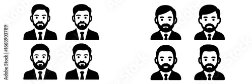 Businessmen Avatars with Beards and Suits, Minimalist flat design