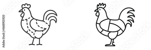 Chicken Cuts Diagram, Minimalist flat design, isolated on white