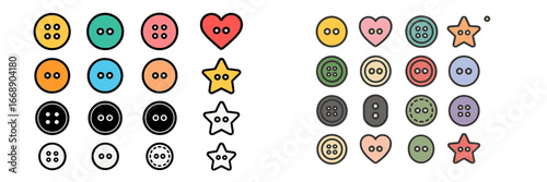 Assorted Sewing Buttons and Star Shapes, Minimalist flat design