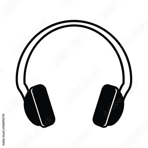 Black silhouette of wireless headphones isolated on white background for advertising