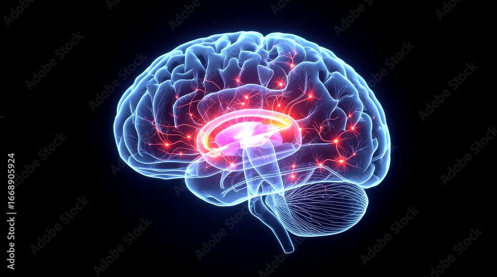 Obraz premium Brain impulses. Thinking process. human brain, with a focus on illustrating neural connectivity and brain function.