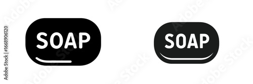 Soap icon with text, Minimalist flat design, isolated on white