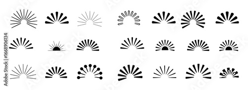 Collection of Stylized Sun and Rays Icons in Black and White