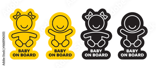 Baby On Board Icons. Gender and Style Variations