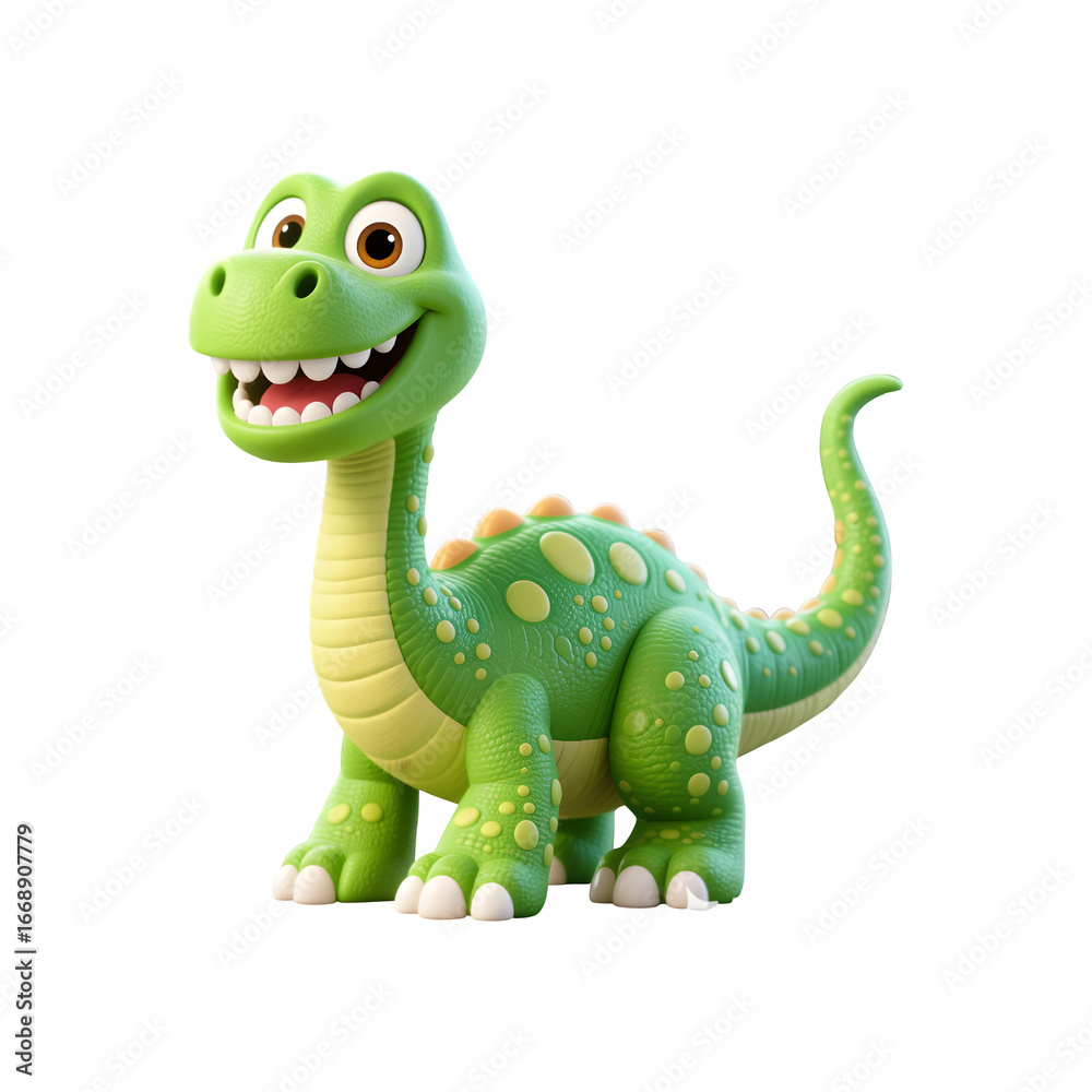 Fototapeta premium Charming Green Cartoon Dinosaur with Friendly Big Eyes and a Wide Smile