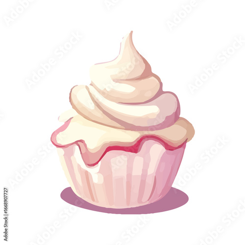 pink cupcake isolated on white. Pink cupcake on a white background. Vector illustration. Delicious baked goods for design.