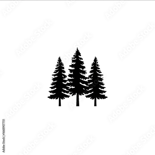 simple black logo with 3 fir threes taller middle proportions of tree trunks bottom should be taller on white background.