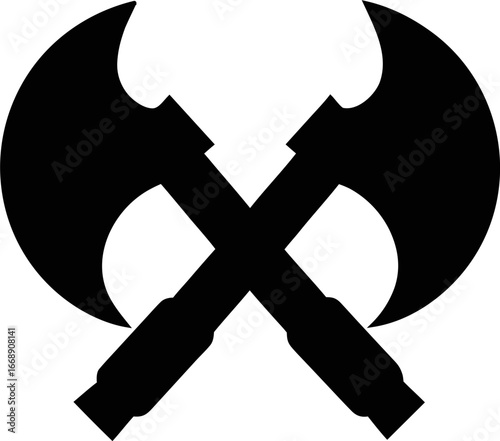 Crossed axes silhouette motif perfect for wilderness brand logos, survival graphics, and timber sports badges.