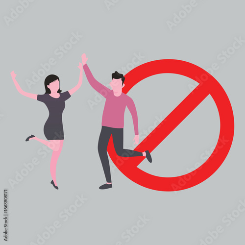 Print Prohibited celebration people excluded by a no entry sign
