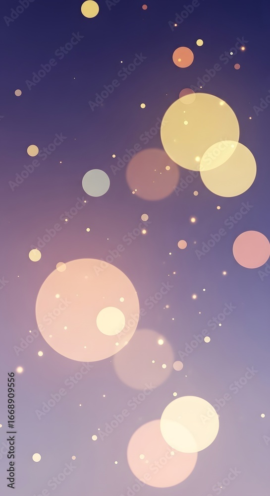 Fototapeta premium Soft bokeh lights on a gradient purple background, abstract background with glowing circles and sparkles