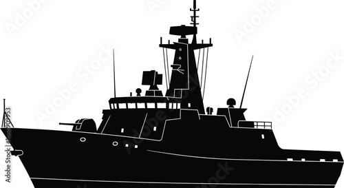 Silhouette of a Modern Patrol Boat or Warship naval military