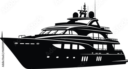 Silhouette of a modern luxury motor yacht with multiple decks luxury yacht superyacht