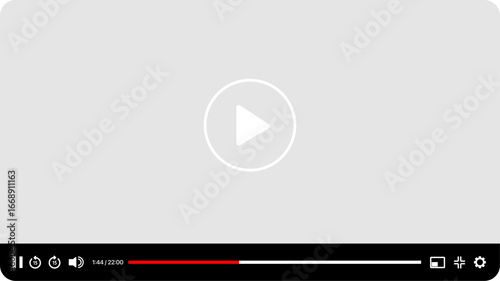 Modern Video Player PNG with Play Button, Streaming Frame, and Interactive UI Controls for Social Media Apps and Website on Transparent Background Vector Illustration