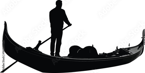 Silhouette of a Gondolier Steering a Gondola in Venice italy canal