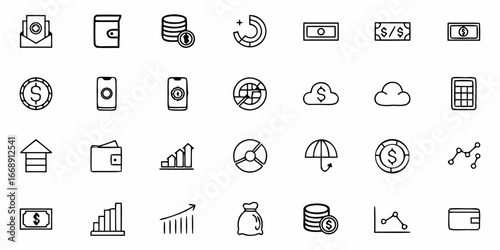 Finance and business icons collection perfect for web design, financial apps, and modern business presentations, dynamic and versatile