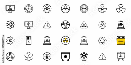 Illustrative icons representing nuclear energy, radiation symbols, and scientific concepts for educational and industrial applications