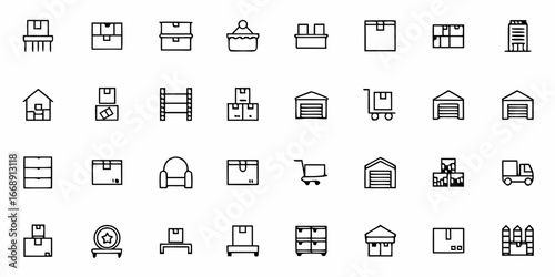 Shipping and logistics icons, perfect for e-commerce, delivery services, and warehouse design, conveying concepts of movement, storage, and supply chain.