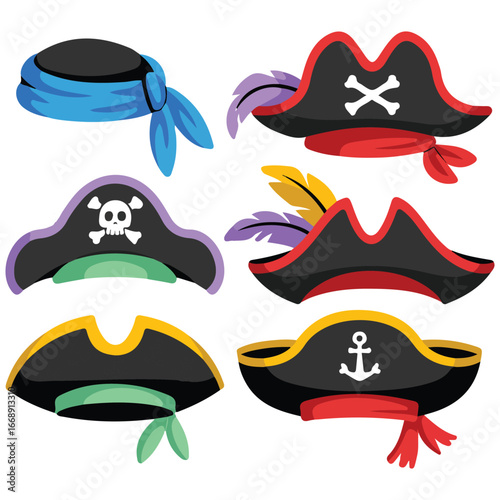 Pirates hats sea piracy cap fashion buccaneer headgear isolated vector illustration on white background
