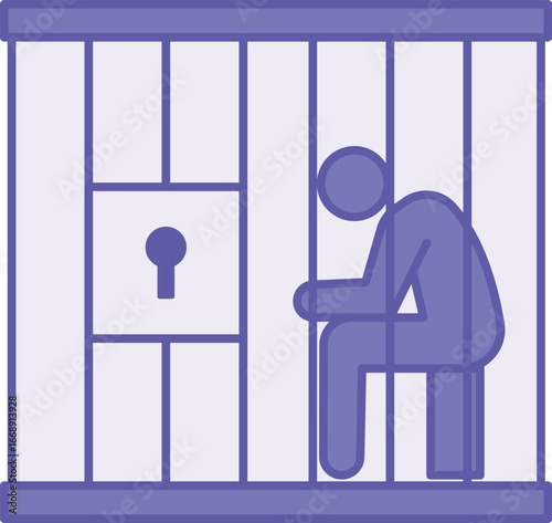 Colored Jail Icon. Vector Illustration. Man Sitting in Prison Cell. Justice Concept
