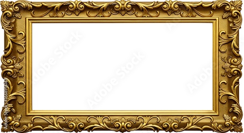 Ornate Gold Picture Frame on White Background.