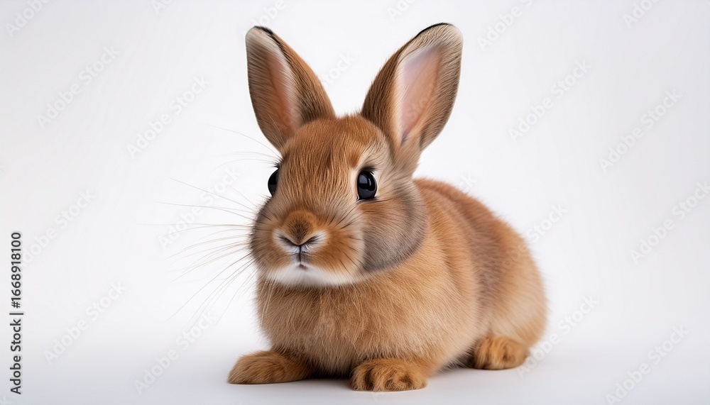 Obraz premium cute brown rabbit sitting sideways with soft fur and big eyes on a white background