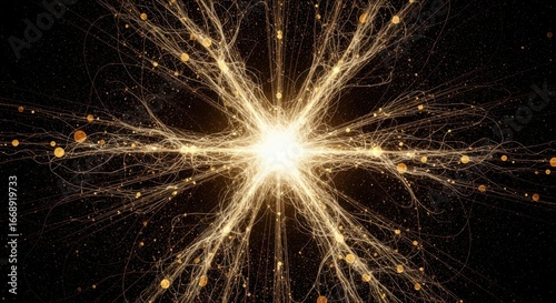 Abstract Golden Particles Bursting Outwards Like A Cosmic Explosion