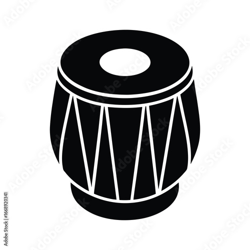silhouette of a single tabla drum on white background