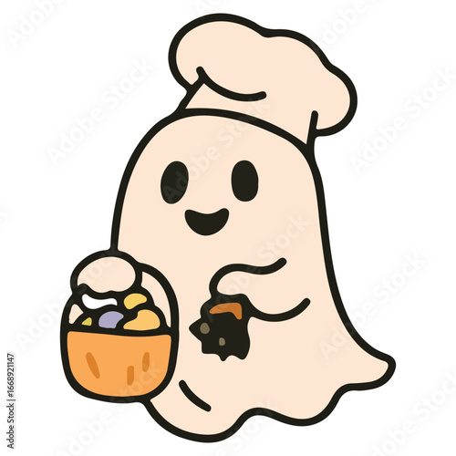 chef ghost holding basket of treats clip art preview