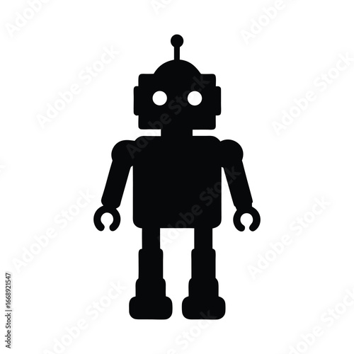 silhouette of a toy robot on white background.