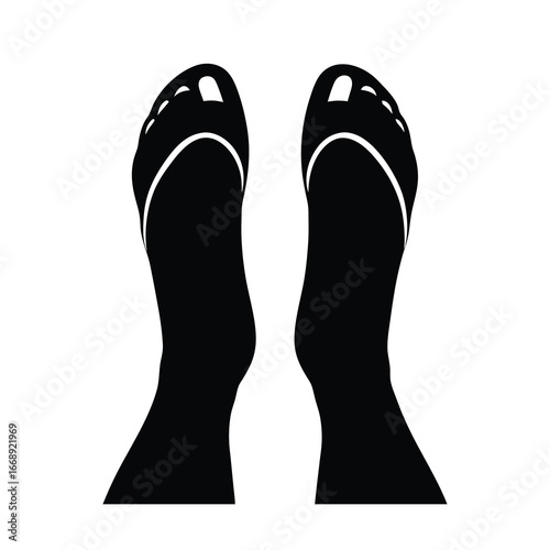  silhouette of feet in sandals on white background.