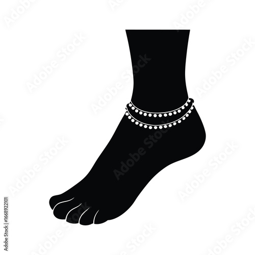  silhouette of feet with anklet on white background 