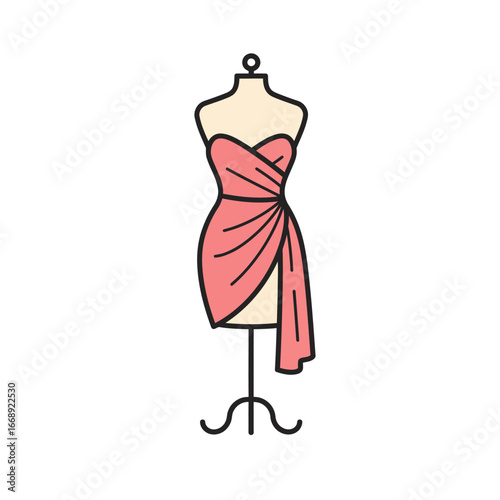 Vector illustration of a chic draped dress on a fashion mannequin.
