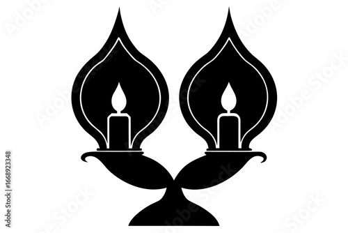 Dual Candle Holder Black and White Vector Icon - Elegant Lighting Design
