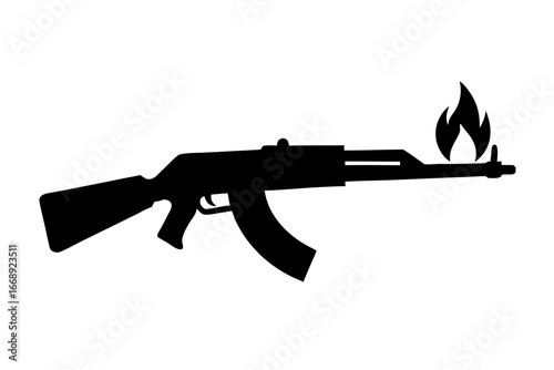 Gun with Flame Icon – Firearm Symbol for Weapon, Military, and Action-Themed Design Elements