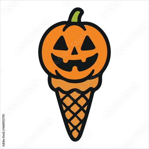 Halloween Pumpkin Ice Cream Cone Illustration,Spooky Horror Characters illustration, Ghost Doodle design sublimation 
