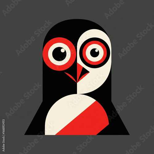 Graphic Penguin Portrait: Minimalist Expressionist Style with High Contrast.