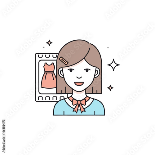 Cute fashion influencer or vlogger character. Social media content creator vector.