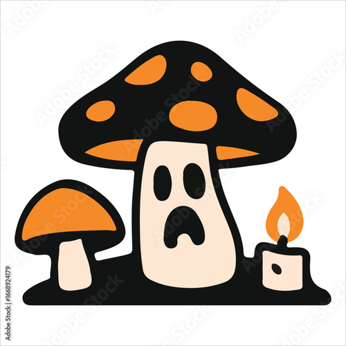 Halloween Spooky Mushrooms with Candle,Spooky Horror Characters illustration, Ghost Doodle design sublimation 