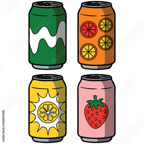 Soda cans collection vector illustration isolated on white background